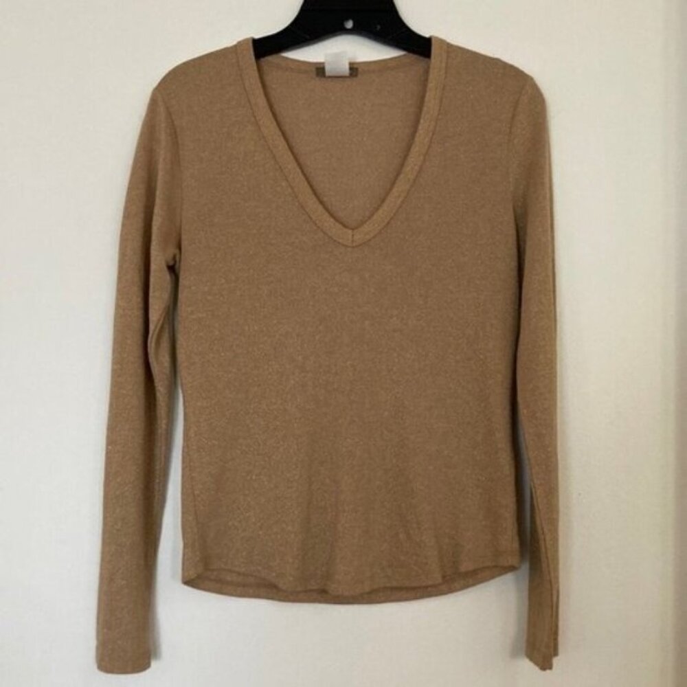 ✨ J.Crew Women’s Gold Metallic V-Neck Pullover Knit Top | Size S ✨
